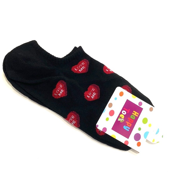 Conversation Heart Socks 3 Pair One Size Black White Pink - Picture 2 of 6